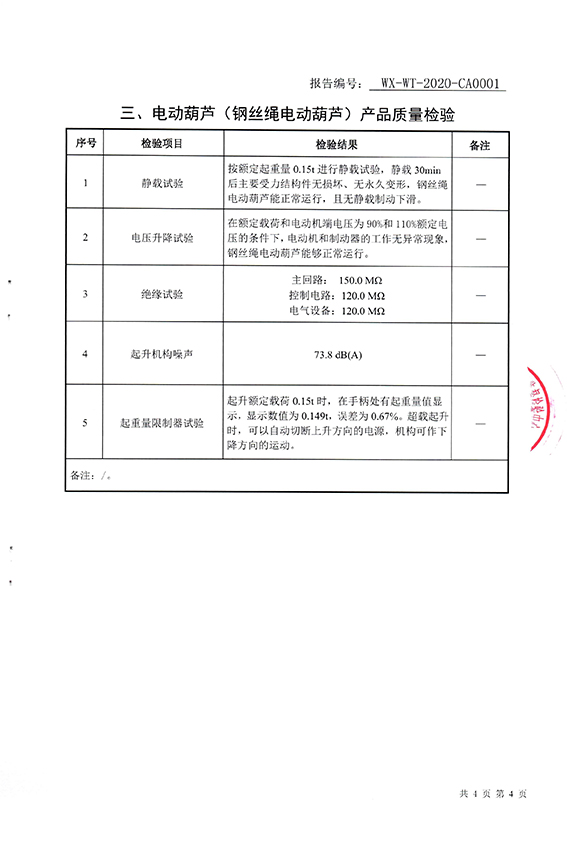 電動葫蘆（鋼絲繩電動葫蘆）產(chǎn)品質(zhì)量檢測報告-7